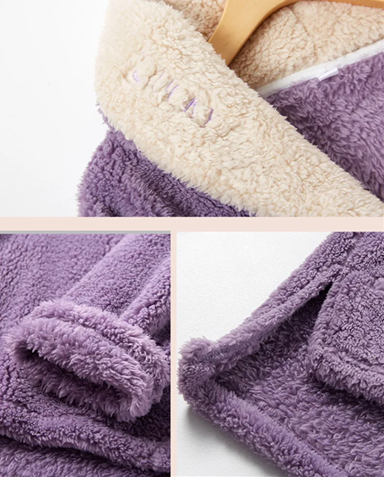 Winter Women Flannel Pajama Sets Pullover Sweater Sleepwear Couple Thick Sleep Tops Bottoms Pants Home Wear Clothes