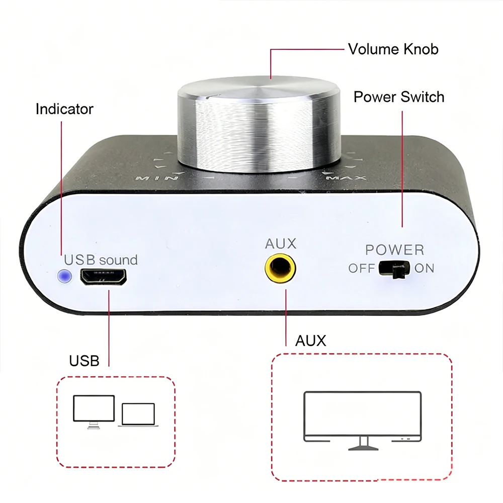Фото Цифровой усилитель мощности TPA3116 Bluetooth 5.0 X25 50W×2 2.0CH Mini HIFI Stereo Audio AMP DC12-24V для настольных колонок и аудиоресиверов №3