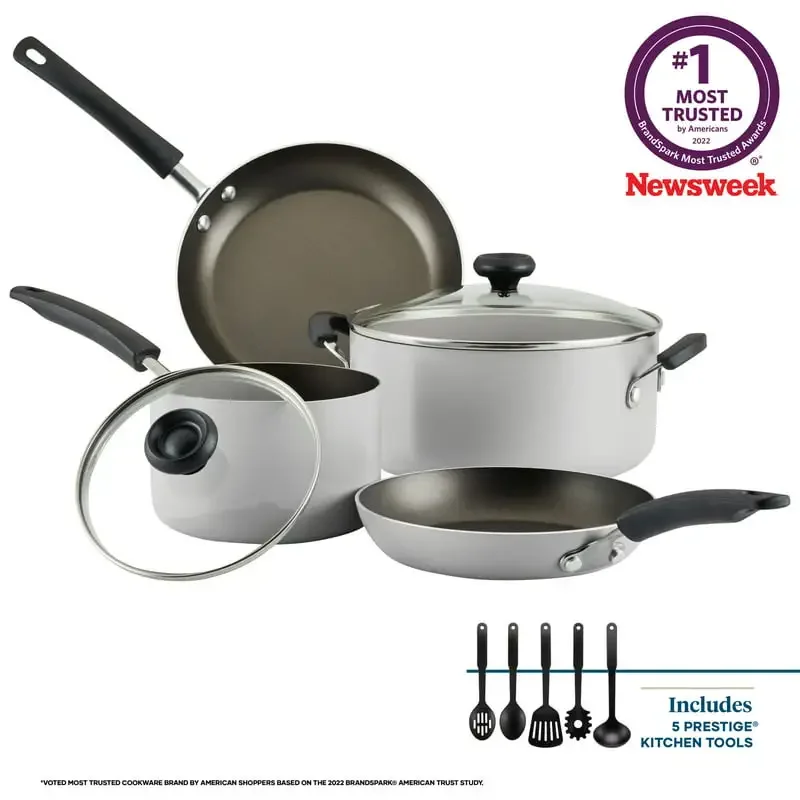 

Easy Clean Aluminum Nonstick Cookware Pots and Pans Set,11-Piece, Silver Fast Shipping