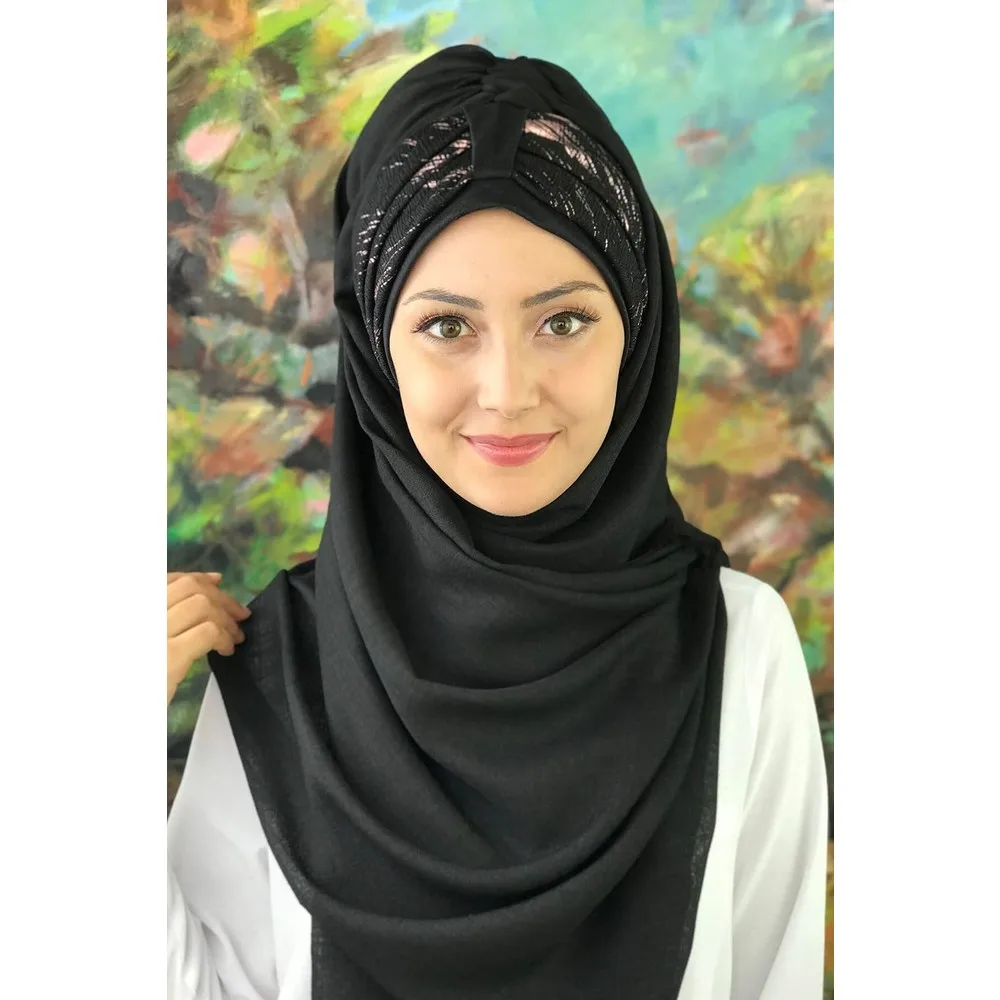 

Dorlie Coffee Luminous Striped Tek Biritli Black Instant Shawl
