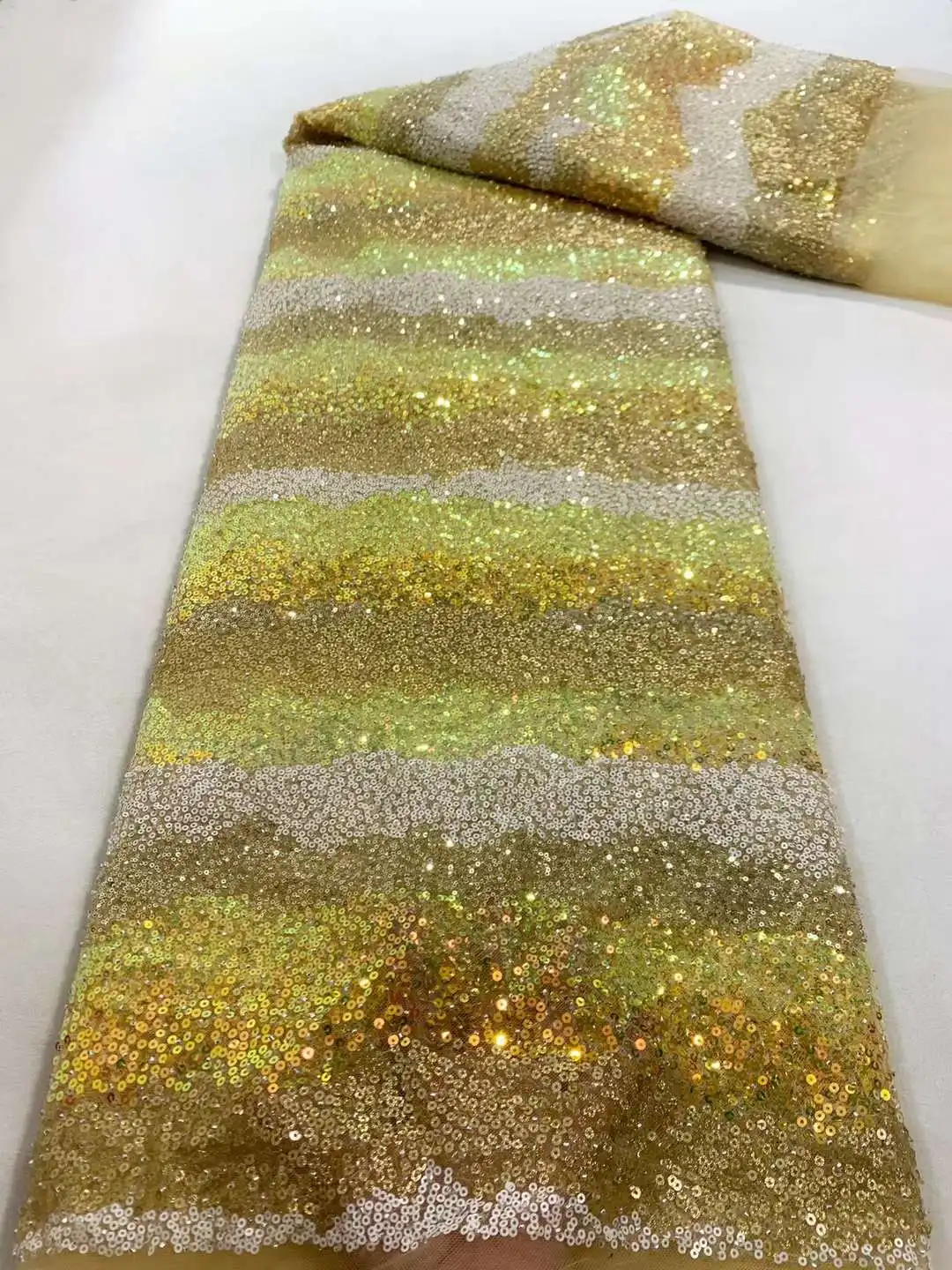 

Luxury French Tulle Lace Fabric 5 Yards 2023 High Quality Beads Sequins Embroidery African Lace Fabric Nigerian Wedding