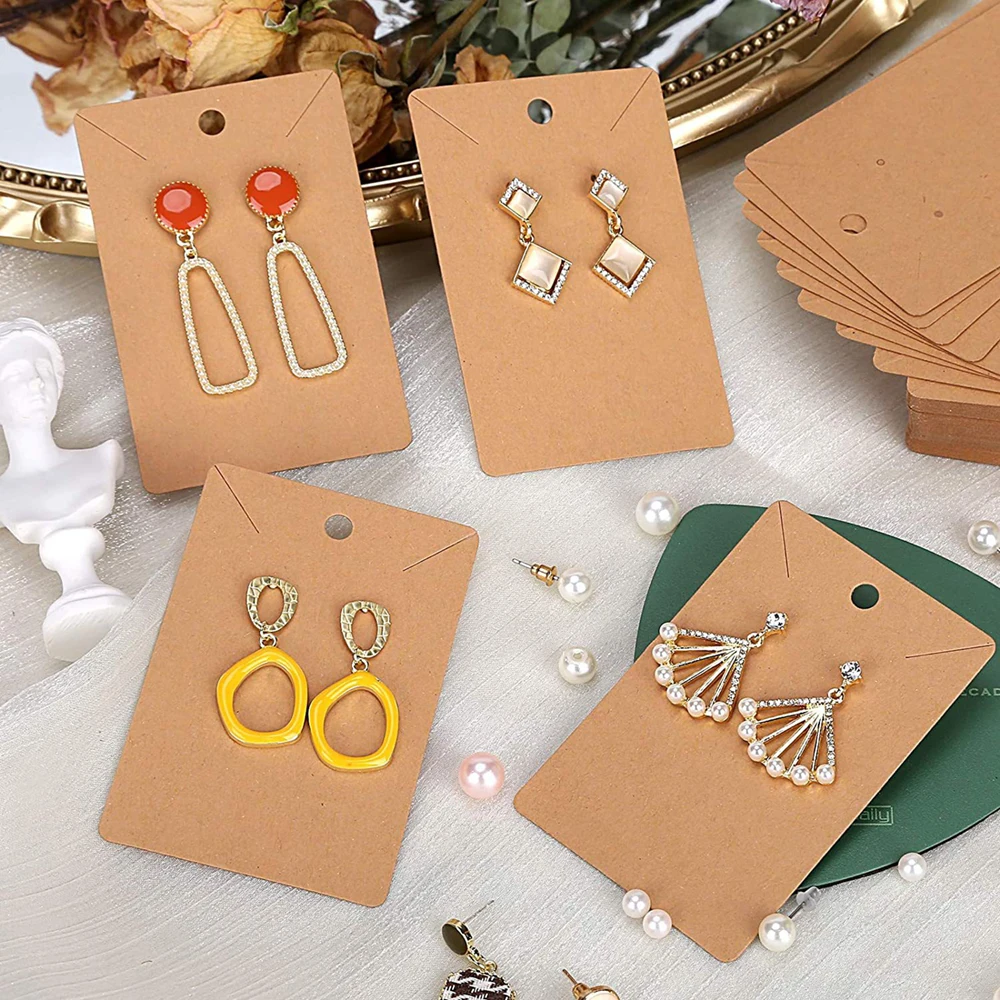 50pcs/Set Earring Display Card With 50pcs Self-Seal Bags Earring Card Holder Blank Kraft Paper Tags Necklace Cards DIY Jewelry