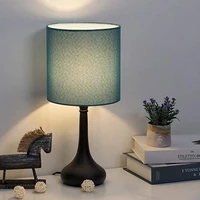 modern bedside lamp iron art fabric lampshade led metal e27 table lamp button switch hotel study bedroom desk lights home decor