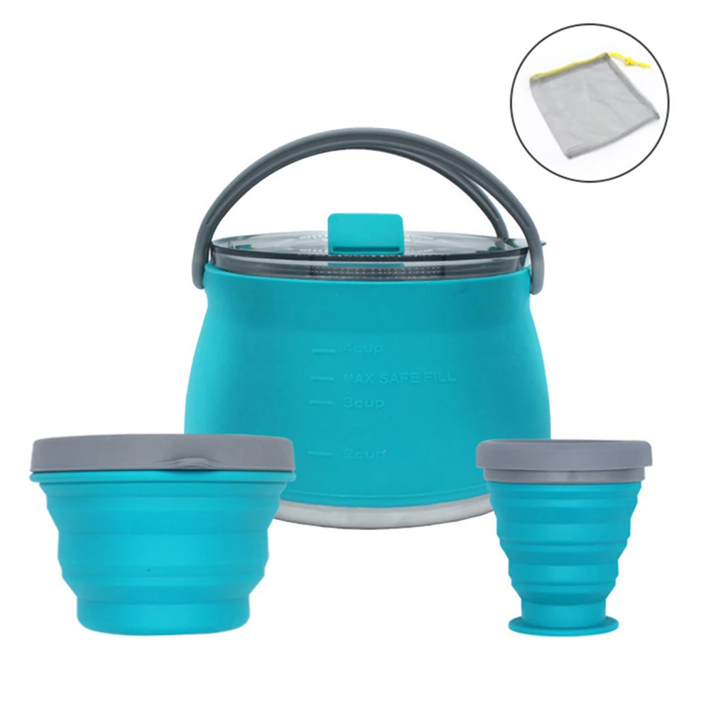 

Silicone Folding Kettle Cup Set Portable Collapsible Mini Boiling Water Pot with Handle Outdoor Camping Hiking Tableware Tools