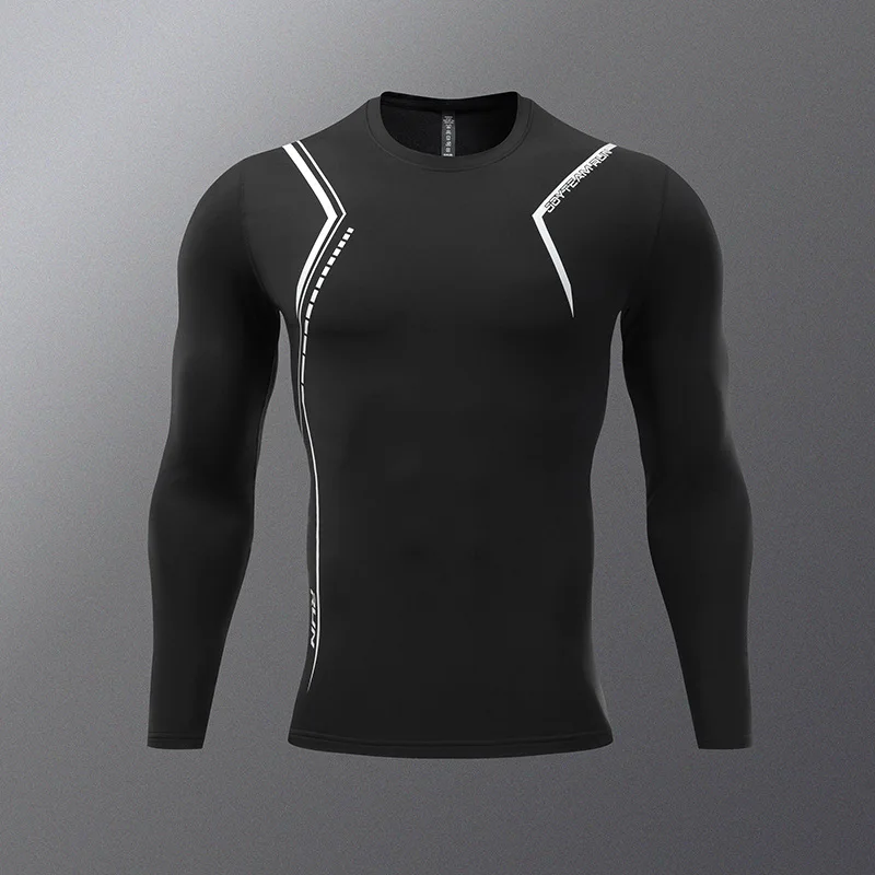 Fleece GYM Fitness Clothing Men Running T Shirt  Compression Shirts Workout Sportswear Sweat Bodybuilding T-Shirt Long Jogging