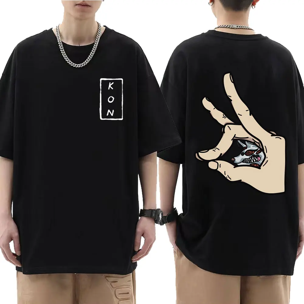 

Футболка мужская оверсайз с принтом аниме бензопилы, хлопковая рубашка с коротким рукавом в стиле Харадзюку для мужчин и женщин, лиса, дьявол, Кон