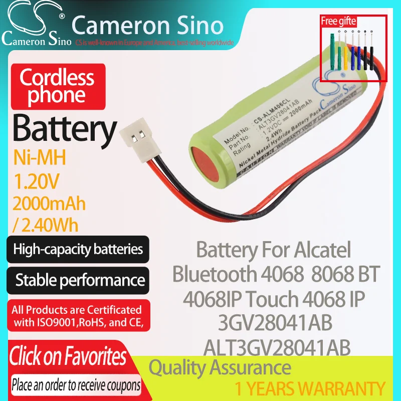 

CameronSino Battery for Alcatel Bluetooth 4068 4068IP Touch 4068 IP 8068 BT fits Alcatel 3GV28041AB Cordless phone Battery 1.20V