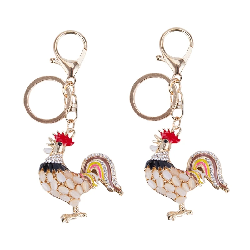 

2X Rooster Rhinestone Keychain Handbag Charm Key Chain