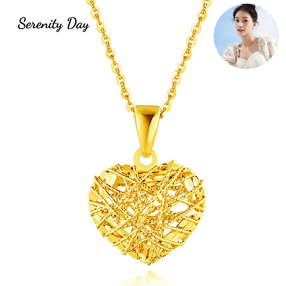 

Serenity Day 100% 18K Gold Pure AU750 Hollow Romantic Heart Pendant Necklace 0.26g Chain 45cm for Women Wedding Fine Jewelry