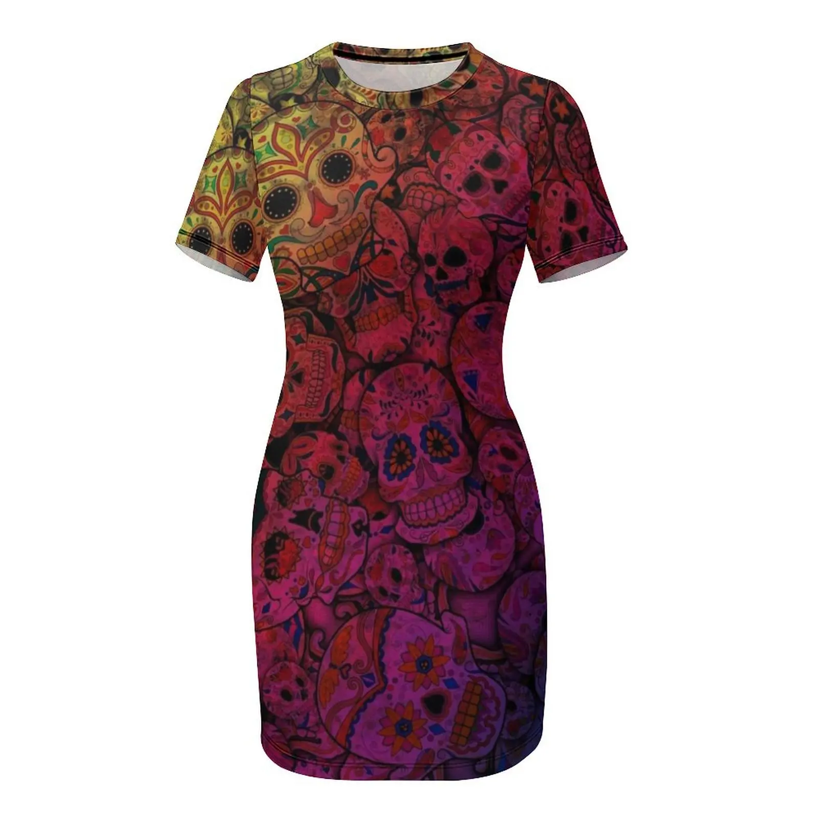 Платье с короткими рукавами Rainbow Sugar Skulls летние платья женские свадебные 2025 года