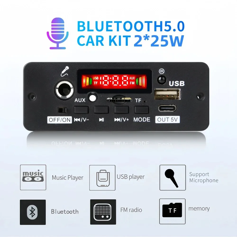 50 Вт усилитель Bluetooth MP3 декодер плата 2*25 аудиоплеер 9 В 12 DIY MP3-плеер автомобильный