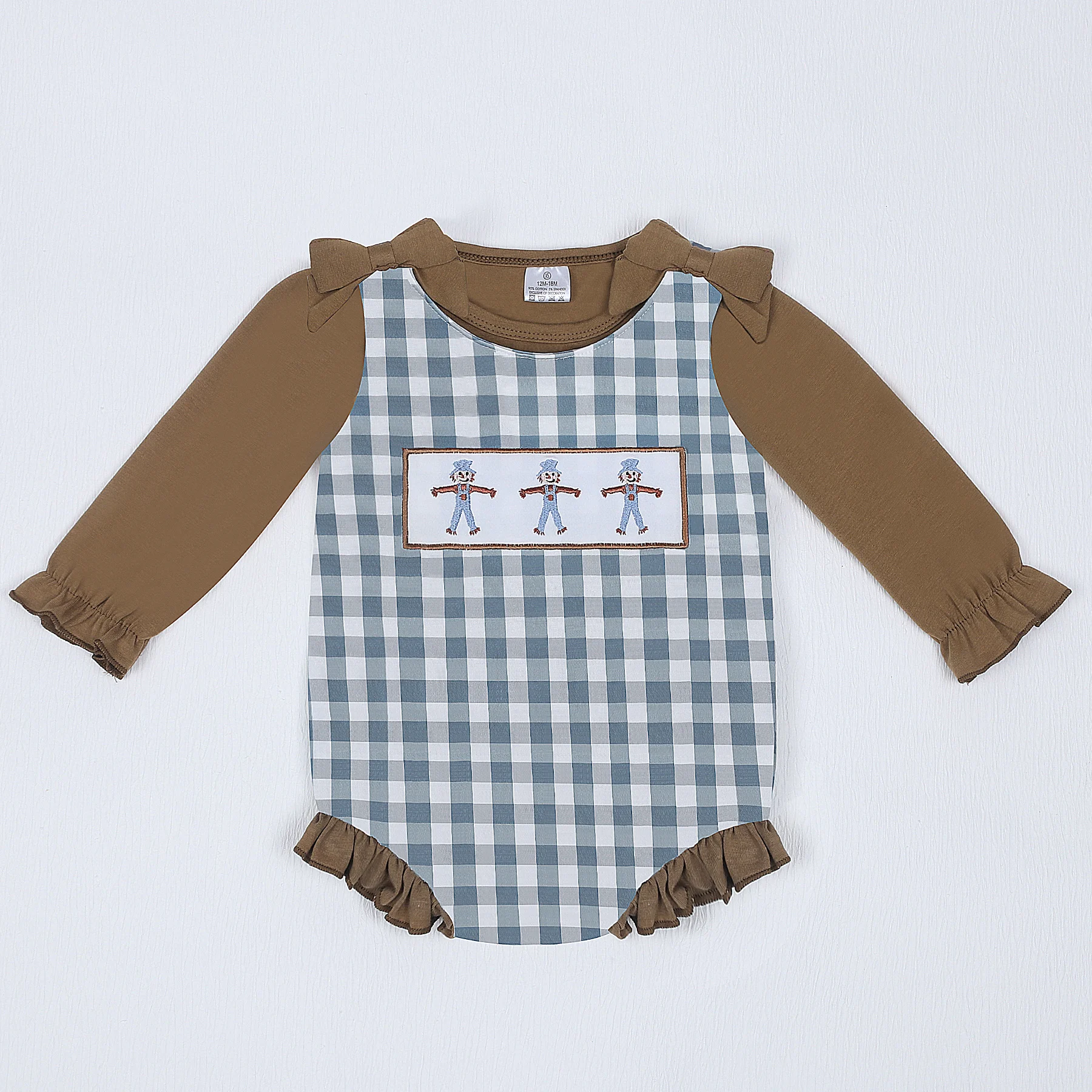 

Fall 2pcs Jumpsuit Baby Boys Clothes Scarecrow Embroidery Bubble Infant Romper 0-3T Sleeve Shorts Bodysuit Bluey Lattices Outfit