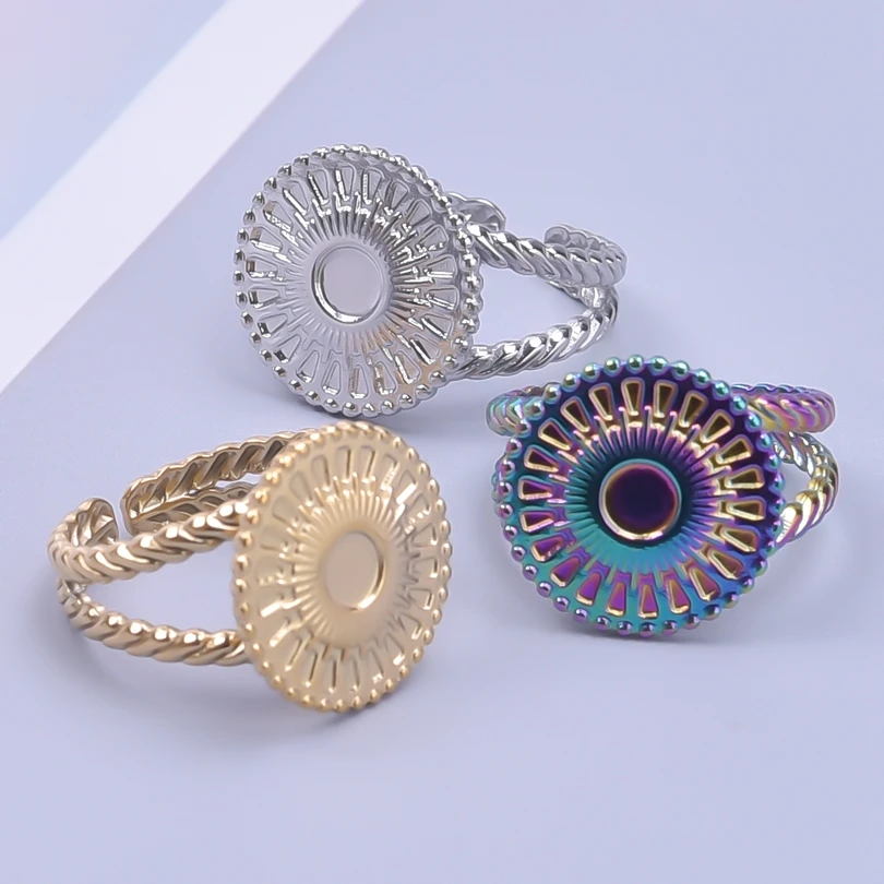 

Double Layer Sunflower Ring Adjustable Stainless Steel Rings For Women Men Accessories Bague Femme Acier Inoxydables Anniversary