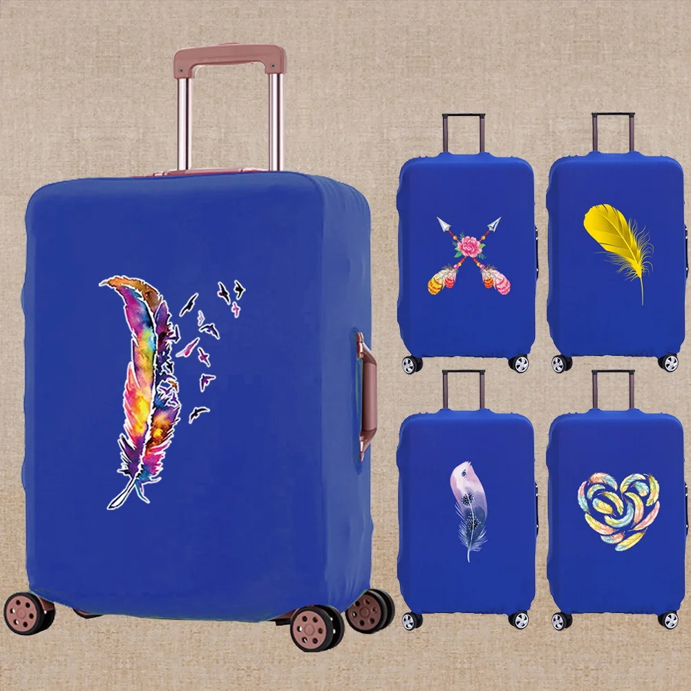 Luggage Cover Elasticity Dust-proof Trolley Protective Case Feather Print Travel Accessory Covers Apply To 18-32 Inch Suitcase