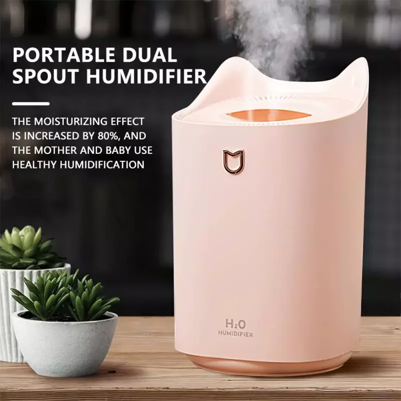 

Увлажнитель воздуха на 3 л для дома, ультразвуковой аромадиффузор для эфирных масел, двойная насадка, цветной ночник, распылитель