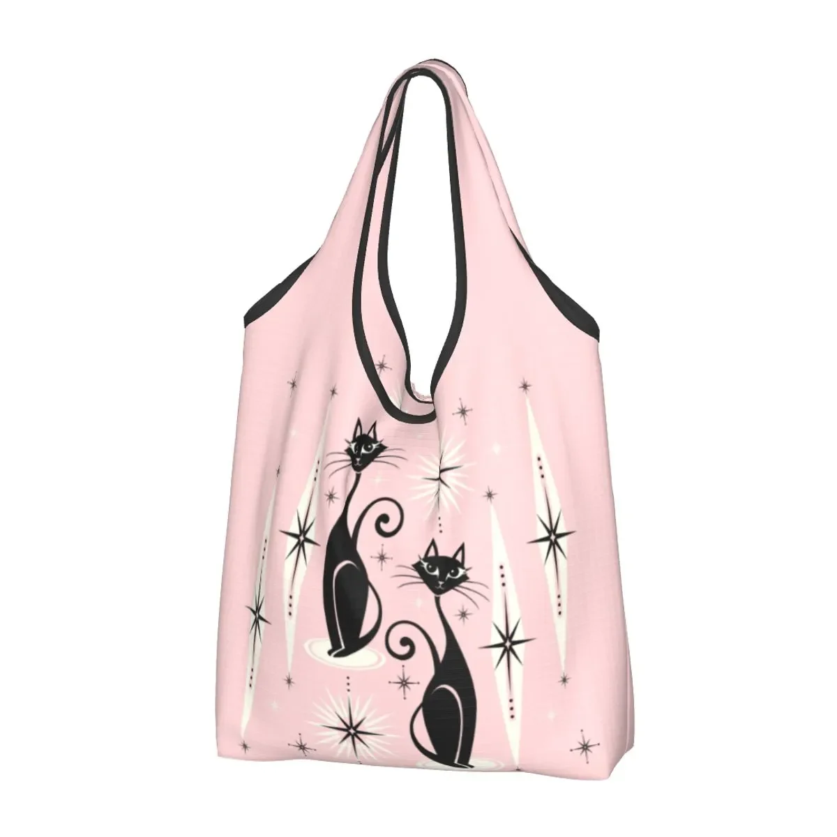 

Сумка-шоппер Женская в стиле ретро, портативная Винтажная сумочка-тоут с мультяшным абстрактным геометрическим рисунком, мешок для покупки продуктов