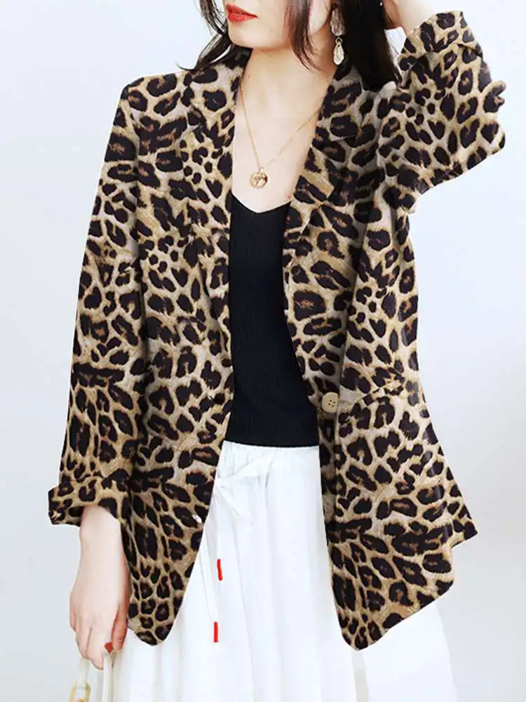 

ZANZEA Women Summer Leopard Printed Blazer Oversized 2022 Spring Long Sleeve Office Lady Outwears Fashion Coat Loose Outwears 1