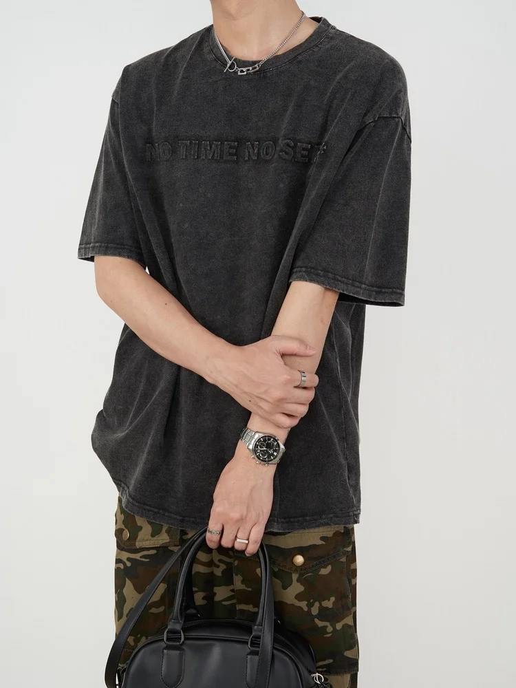 

Футболка ZCSMLL мужская с коротким рукавом, Повседневная Свободная рубашка с трехмерным тиснением, с круглым вырезом, в стиле ретро, лето 2022