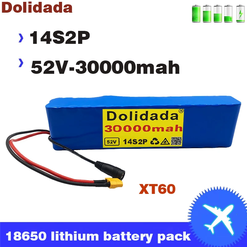 

Dolidada new 52V 30000mah 14S2P lithium-ion battery pack, suitable for 800W electric bicycle; scooter; balance car with BMS