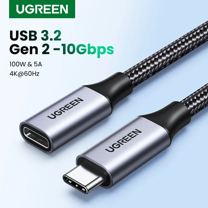 Удлинительный кабель Ugreen USB C штекер-гнездо Тип C-Тип 100 Вт 5A 50 см 1 м для Apple