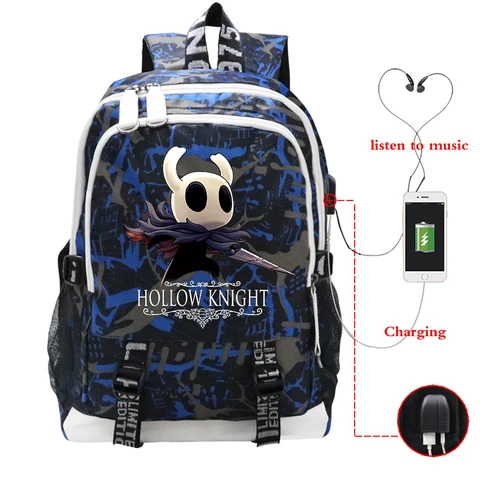 Школьный рюкзак Hollow Knight для мальчиков и девочек, детский рюкзак с героями мультфильмов, USB большой емкости, портативный рюкзак, студенческие дорожные сумки, подарок
