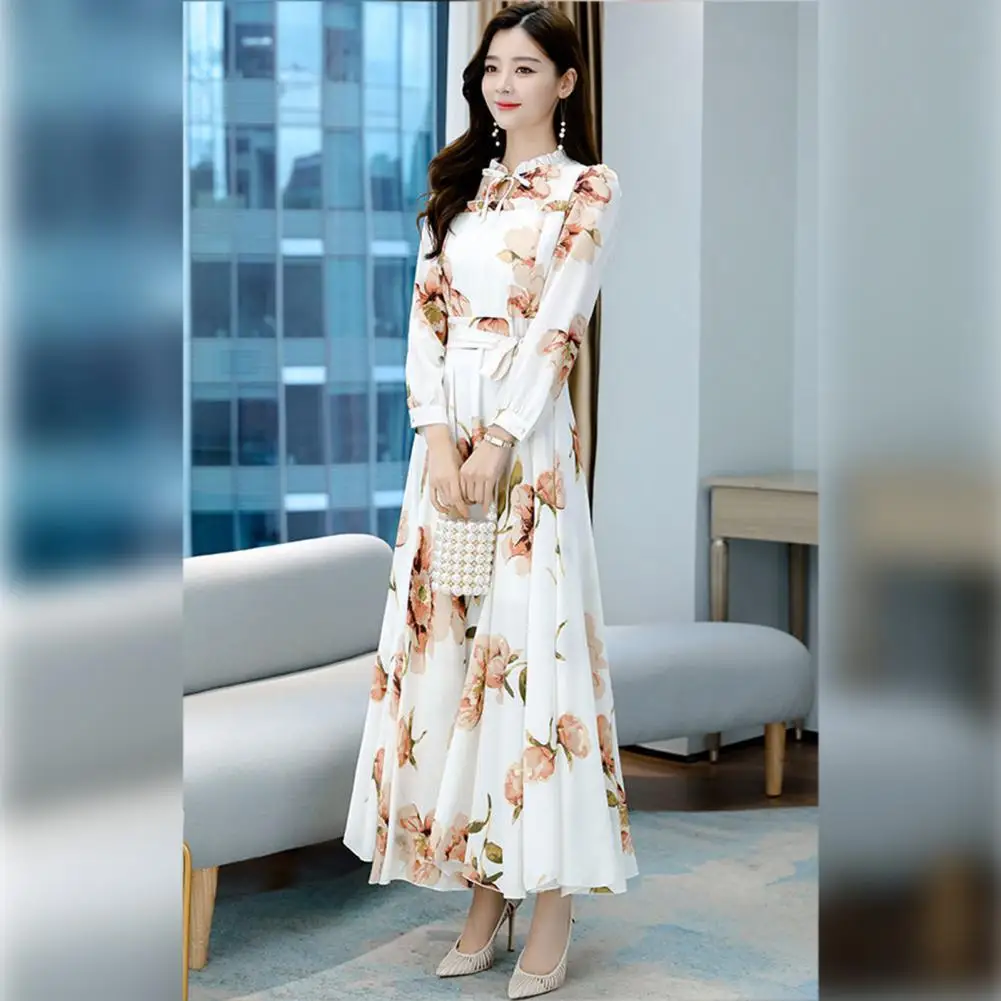

Beautiful Ladies Dress Lace Up Soft Plus Size A-line Banquet Dress Hollow Out Spring Maxi Dress Female Clothes