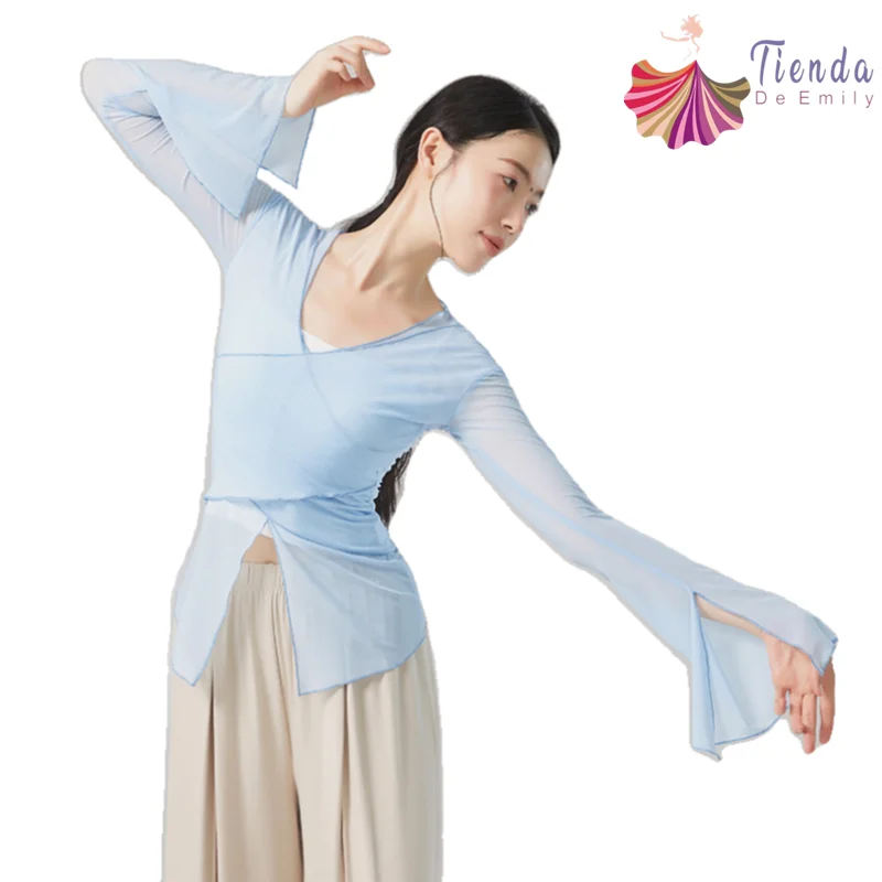 Женская сценическая футболка с двойным V-образным вырезом и Расклешенным рукавом