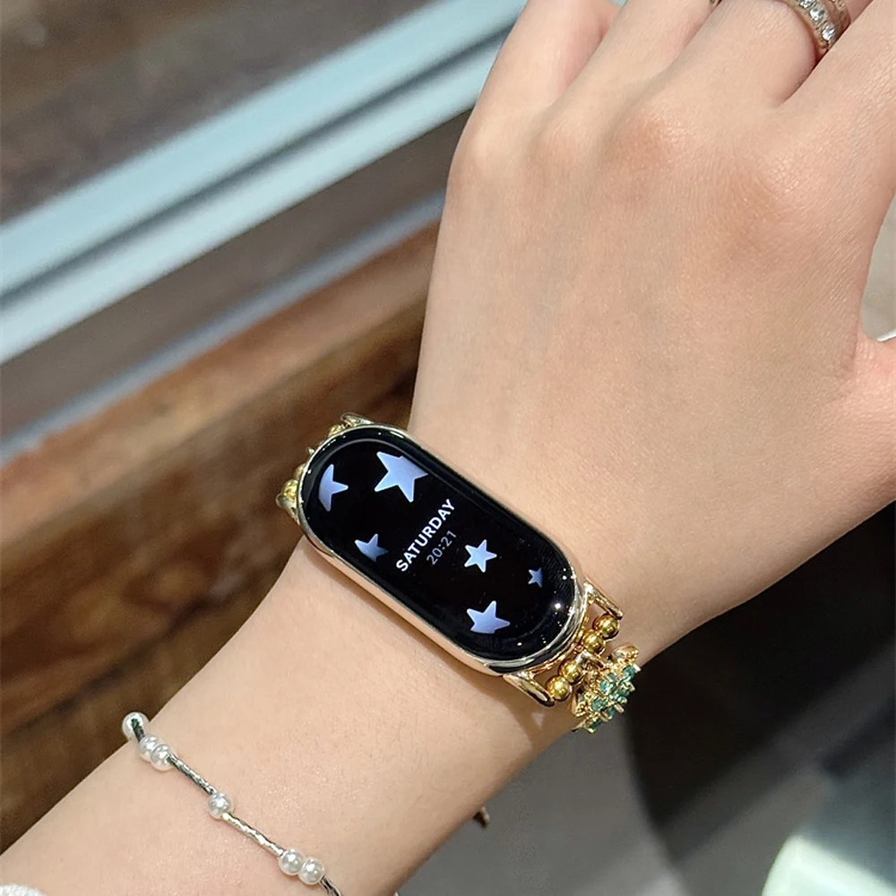 Фото Яркий браслет с бриллиантами для Xiaomi Mi Band 9 8 Pro, роскошный блестящий металлический ремешок, женские аксессуары для умных часов Repleacement №3