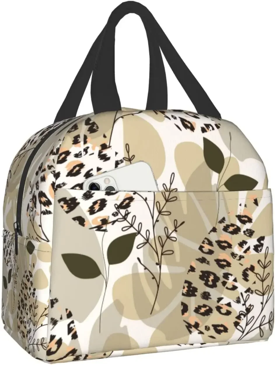 Модная Многоразовая Термосумка Для Обеда С Принтом Зеленого И Коричневого Листа