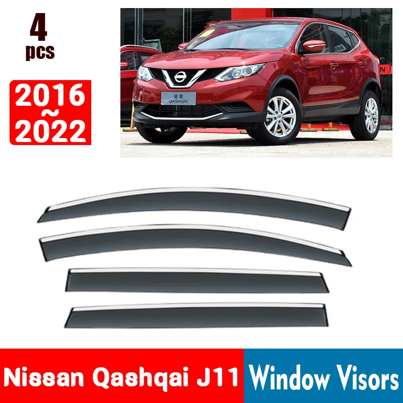 FOR Nissan Qashqai J11 2016-2022 Window Visors Rain Guard Windows Rain Cover Deflector Awning Shield Vent Guard Shade Cover Trim