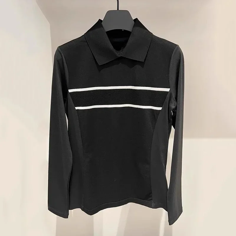 Женский полосатый вязаный свитер с воротником-стойкой для гольфа новый топ