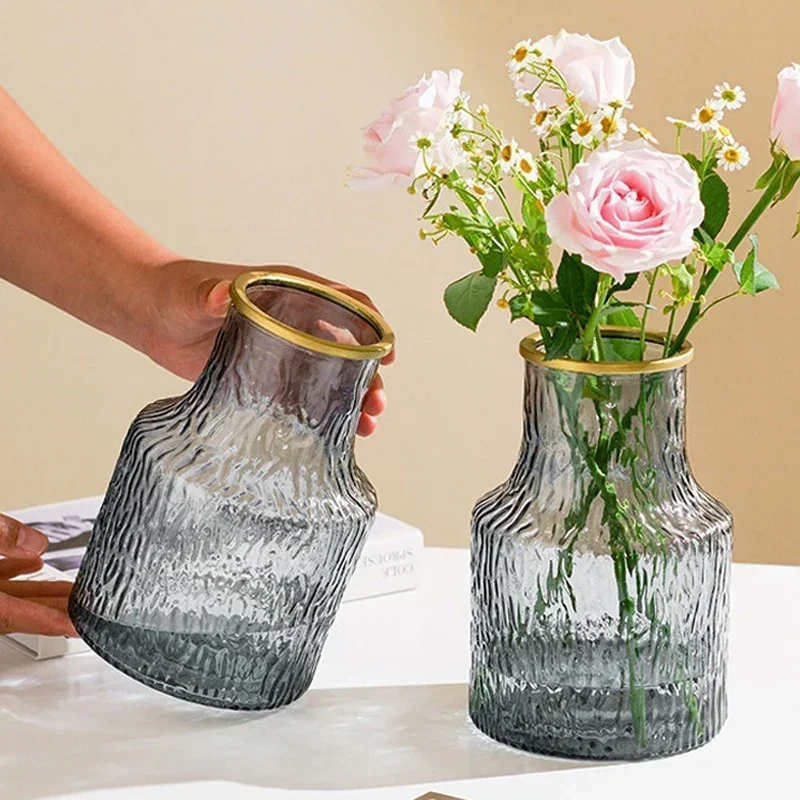 Прозрачная стеклянная ваза большая с горлышком для гостиной спальни рабочего