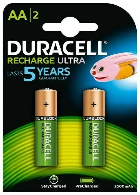 

2 x Duracell AA 2500 mAh Rechargeable ULTRA Batteries NiMH HR6 NEW Duralock