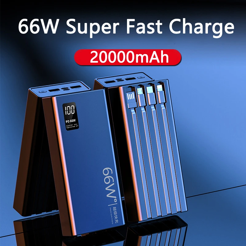 

Power Bank 20000mAh 66W Fast Charging for Huawei P40 Powerbank with Cable Portable External Battery Charger For iPhone Samsung
