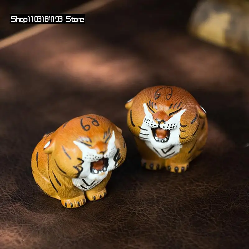 

Chinese Zodiac Tiger Statue Ornaments Yixing Purple Clay Tea Pet Handmade Sculpture Tea Figurine Crafts Tea Set Decoration Art