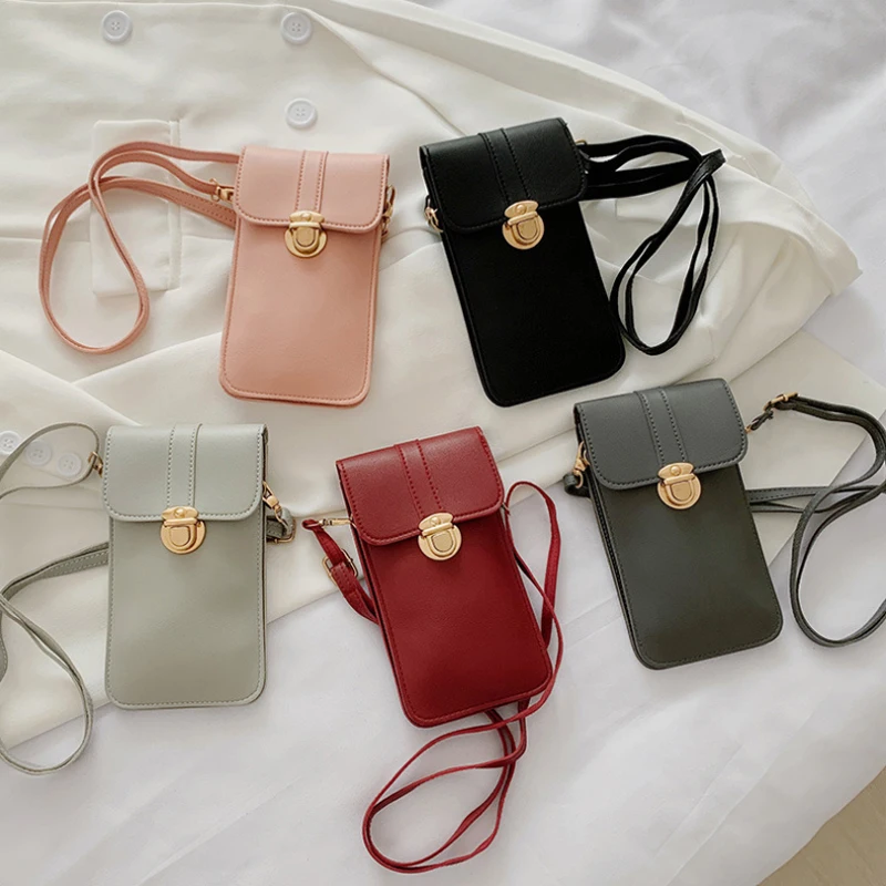 

New Soft Leather Wallets Transparent Touch Screen Retro Simple Mobile Phone Bag Mini Card Holder Vertical Crossbody Money Bags