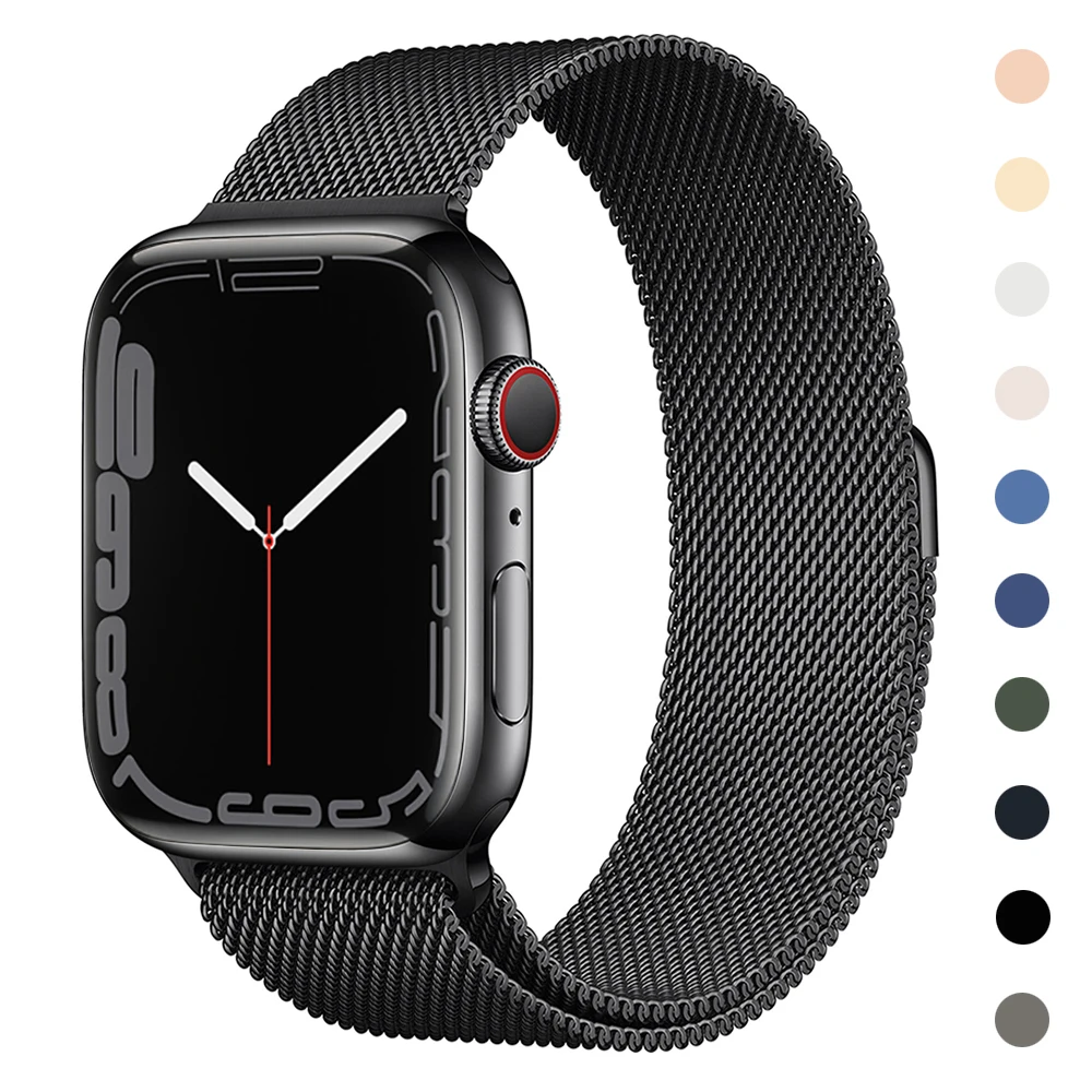 

Stainless Steel Milanese Loop Band - Black for Apple Watch Series 7 41mm 45mm 6 SE 5 4 3 38mm 40mm 42mm 44mm Case Strap