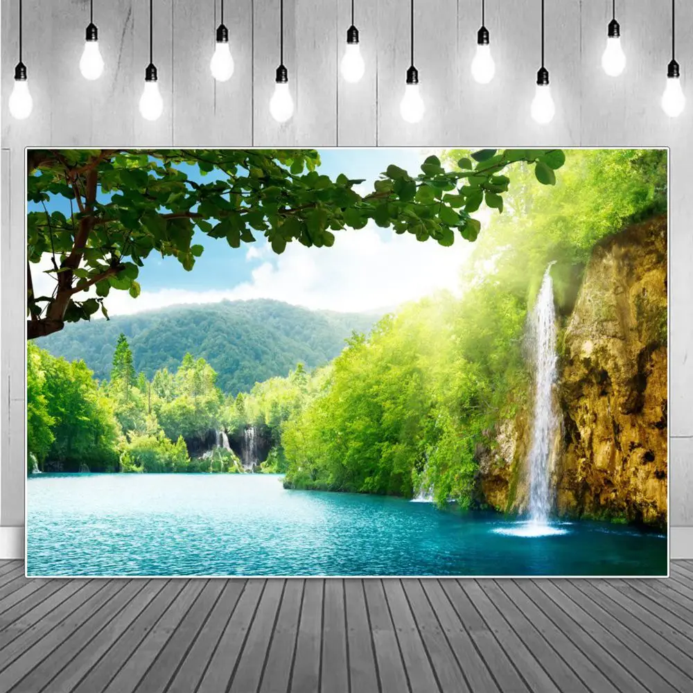 

Waterfall Spring Nature Scenery Photography Backgrounds Mountains Lake Forest Landscape Backdrop Photographic Portrait Props