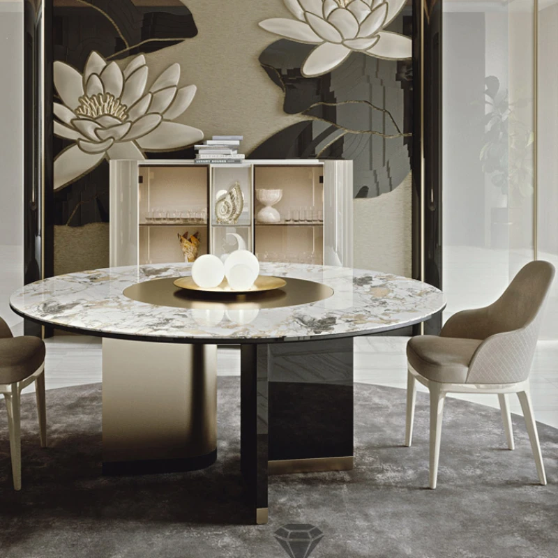 

Italian Light Luxury Stone Dining Tables and Chairs, Modern Fashion and Simplicity, Round Table with Round Rock Plate for