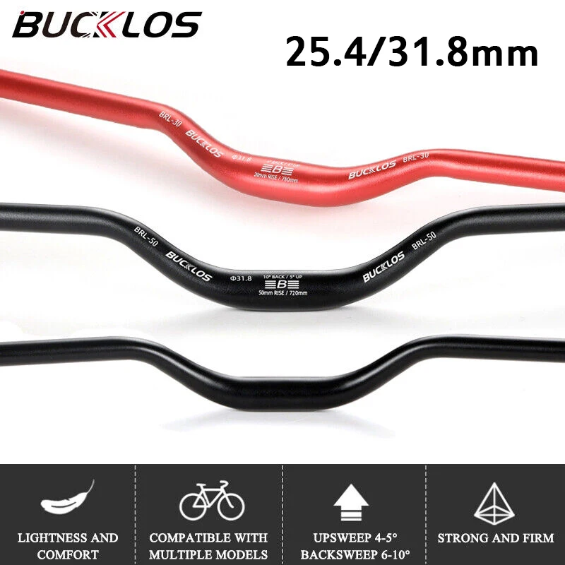 BUCKLOS MTB Handlebar 780mm Mountain Bicycle Handlebar 31.8mm 25.4mm Ultralight Aluminum Alloy Flat Riser Handle Bar Bike Part