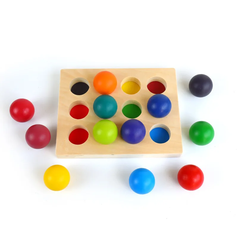 

New Kids Wooden Toys 12 Colors Rainbow Series Montessori Color Sorting Wood Balls Rainbow & Pastel Sphere Tray Gifts Children