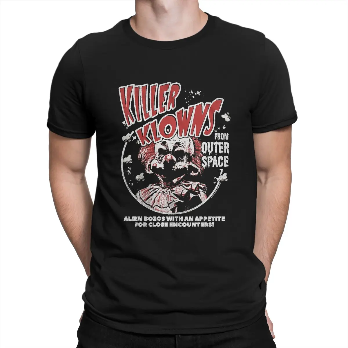 

Killer Klowns from Outer Space horror Film Newest TShirt for Men Alien Bozos Round Collar Pure Cotton T Shirt Birthday Gifts