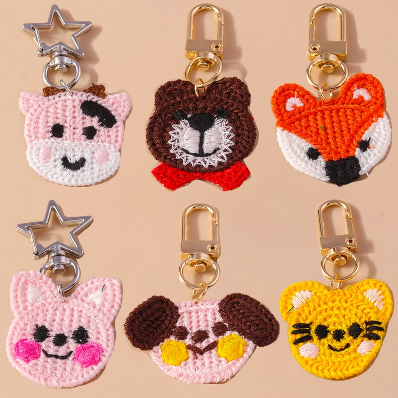 

Cartoon Animal Keychain Handmade Knitted Dog Rabbit Bear Charms Keyrings for Women Men Car Key Handbag Hanging Key Chains