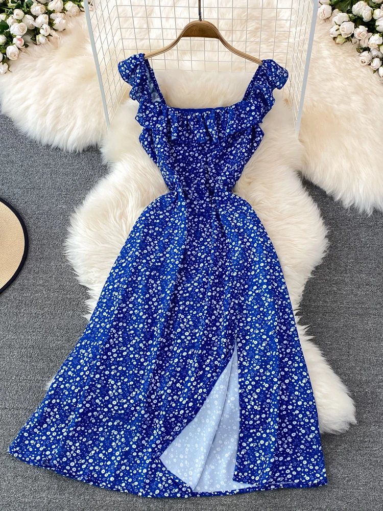 

Платье женское шифоновое ТРАПЕЦИЕВИДНОЕ с высокой талией и оборками