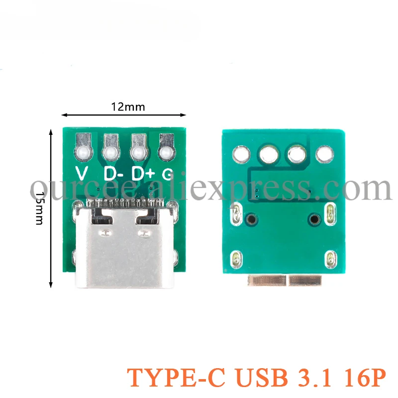 

10pcs USB 3.1 Type C Connector 16 Pin Test PCB Board Adapter 16P Socket For Data Line Wire Cable Transfer