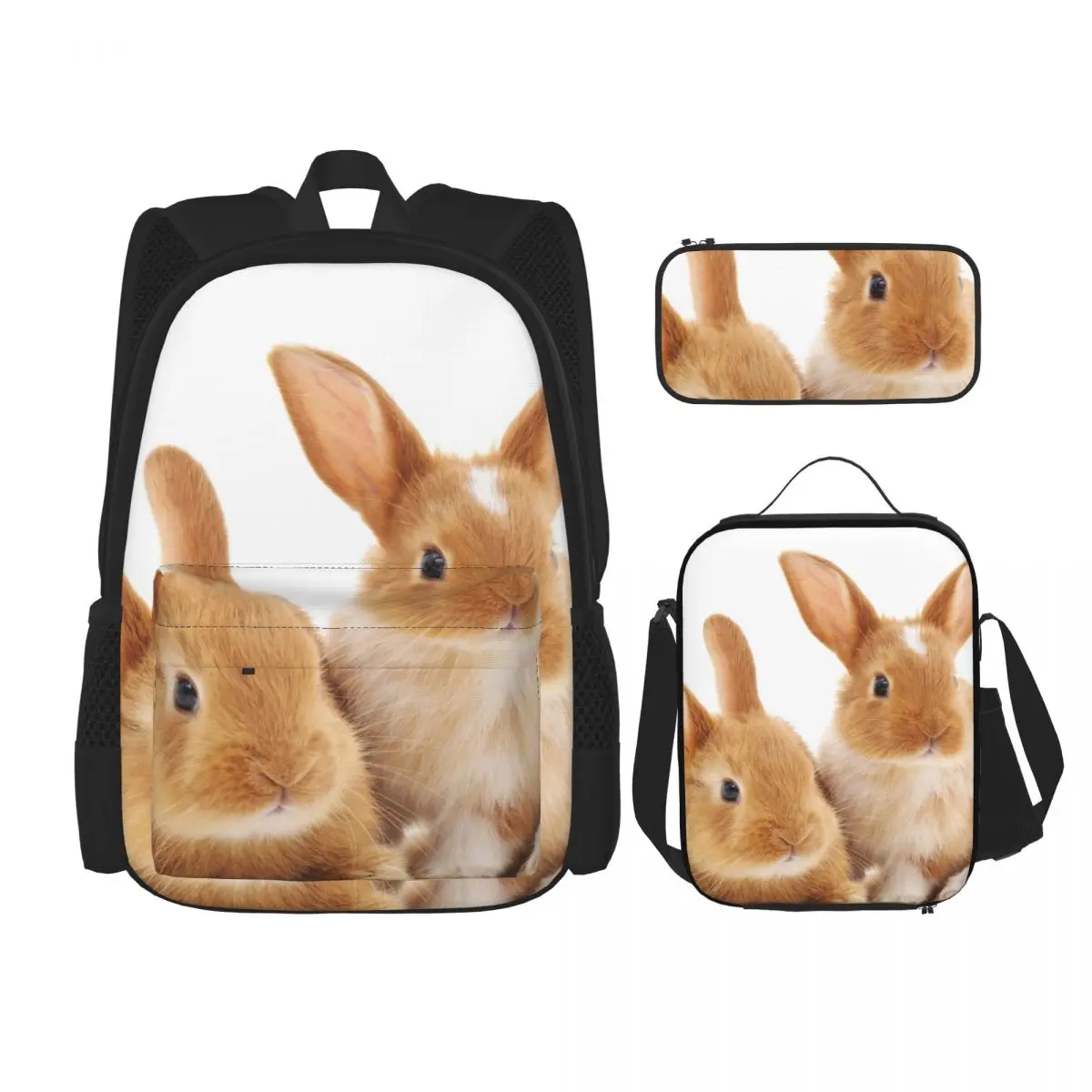 

3 Pcs Set Children's Backpacks School Bag for Girls Schoolbags Lunchbox School Child With Pencil Case Two Rabbits