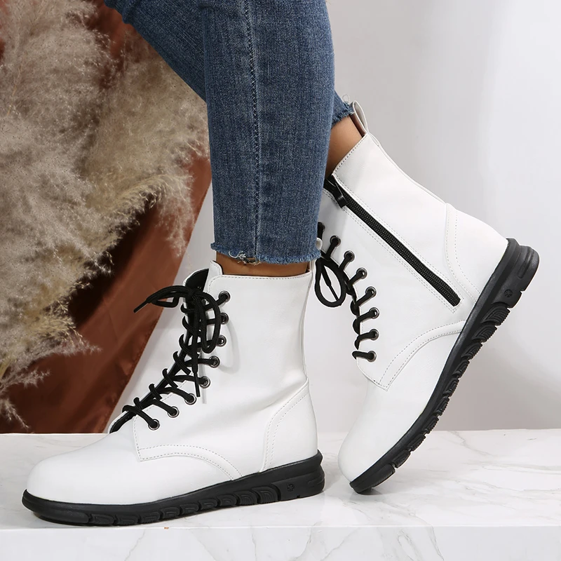 

2023 New Fashion Women Genuine Leather Boots Womens Shoes Comfort Winter Ankle Boots Luxury Motorcycle Shoes Platform Boots