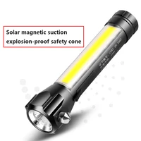 multifunctional explosion proof flashlight magnetic suction solar car self rescue escape hammer emergency survival flashlight