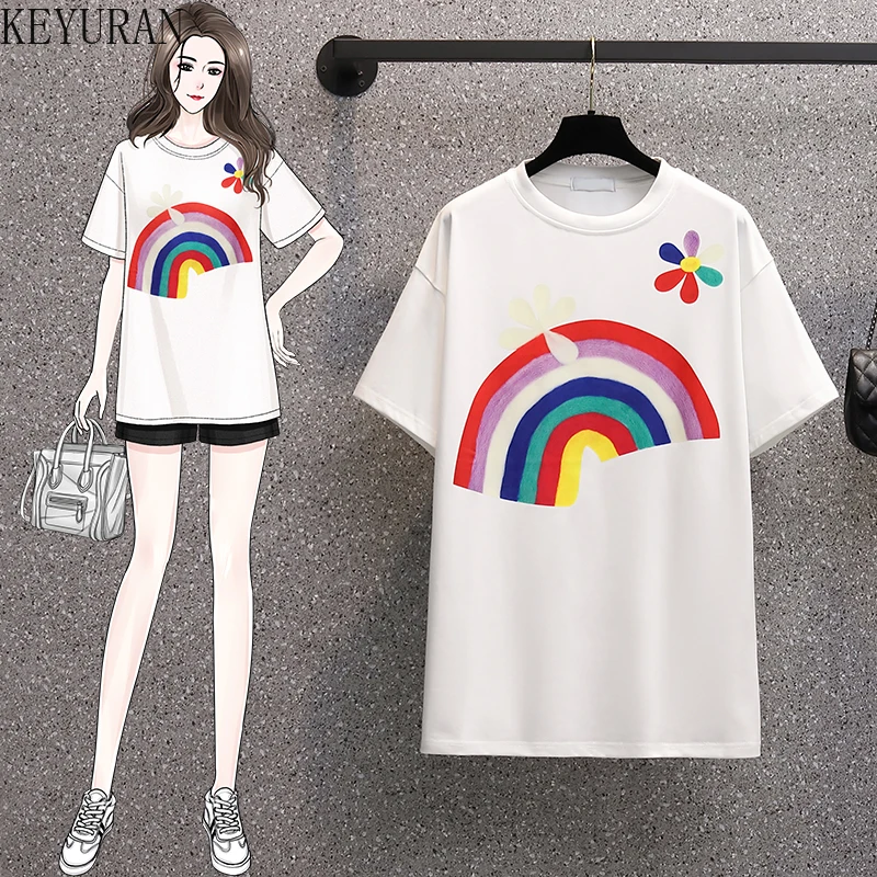 

Женская хлопковая футболка с коротким рукавом и круглым вырезом, свободного покроя