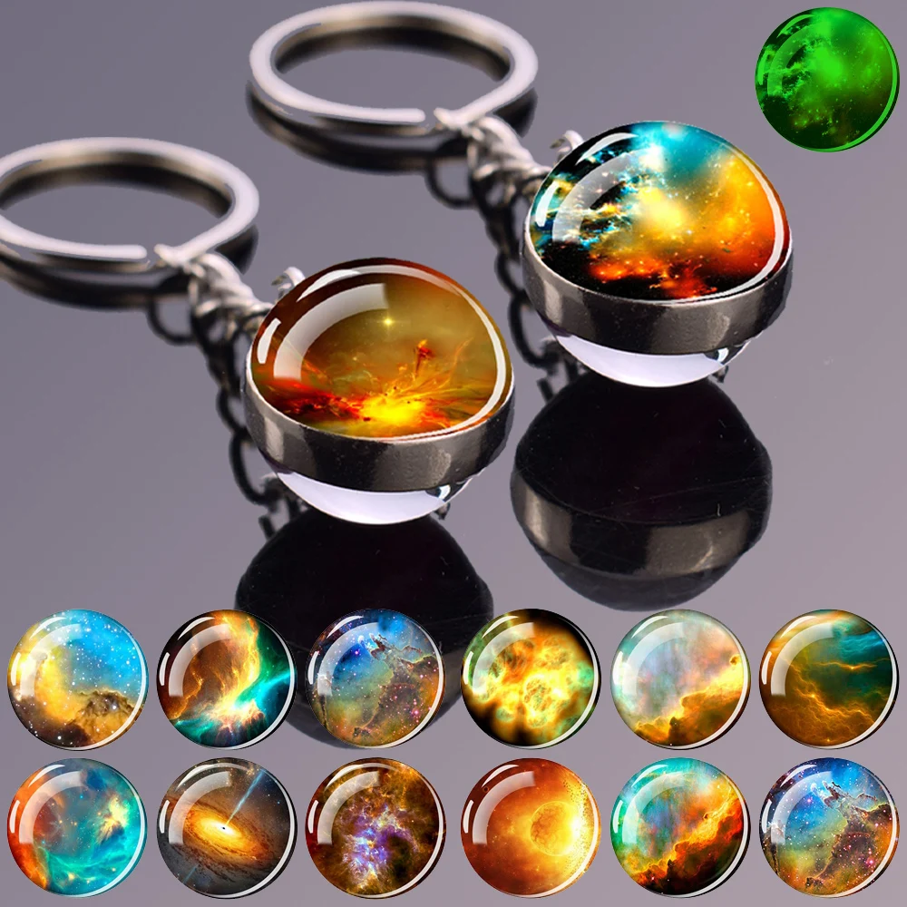 

Luminous Nebula Keychains Planet Galaxy Universe Key Chains Outer Space Astronomical Jewelry Glow In The Dark Glass Ball Keyring